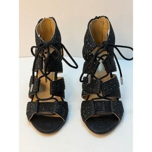 Thalia Sodi Women's Sandy Lace-Up Stiletto Sandals Black Metallic Size 5M NWT